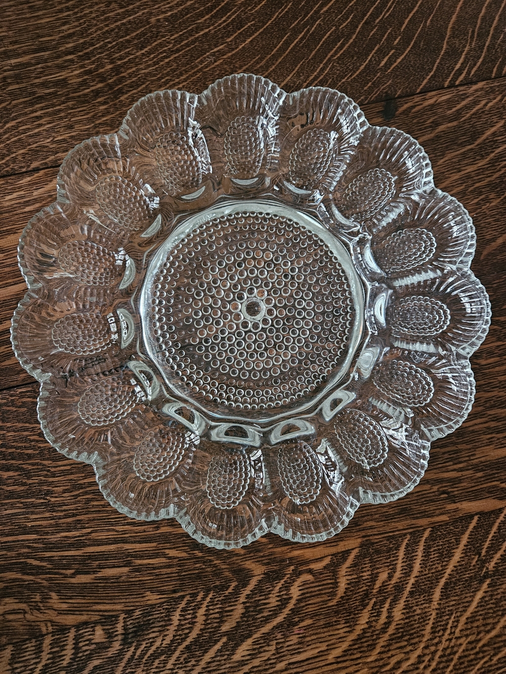 Vintage Indiana Glass Hobnail Deviled Egg Plate Clear 15 Egg Serving Platter 11”